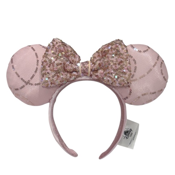 Disney Accessories - Disney Parks Minnie Mouse All Pink Sparkly Sequins BEST DAY EVER Headband Ears